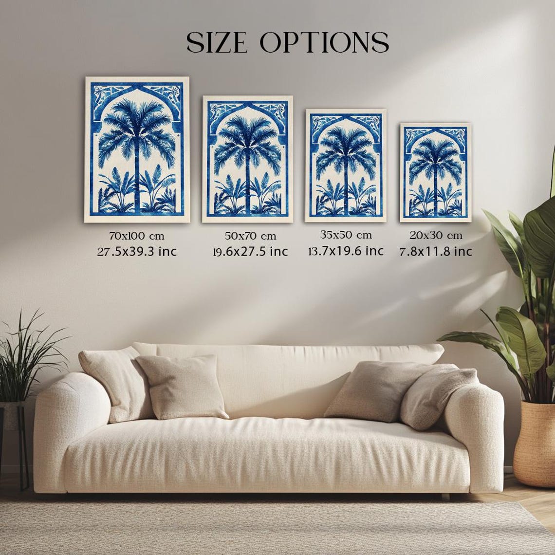 Blue Palm Tree in Arabic Arch Indigo Coastal Tropical Wall Art - Image 3