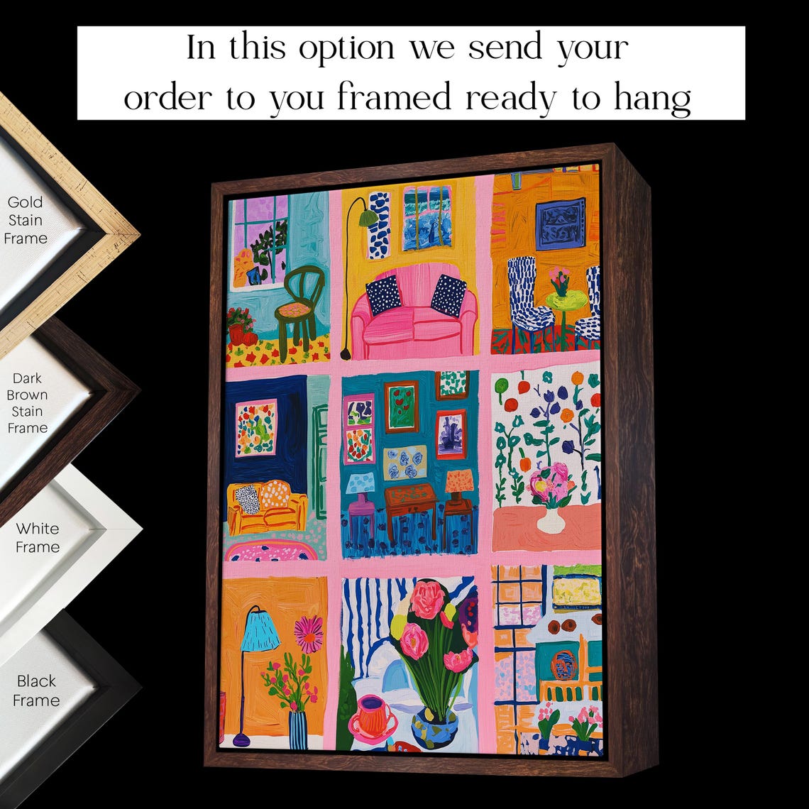 Colorful Room Collage Interiors Matisse Style Maximalist Wall Art - Image 3