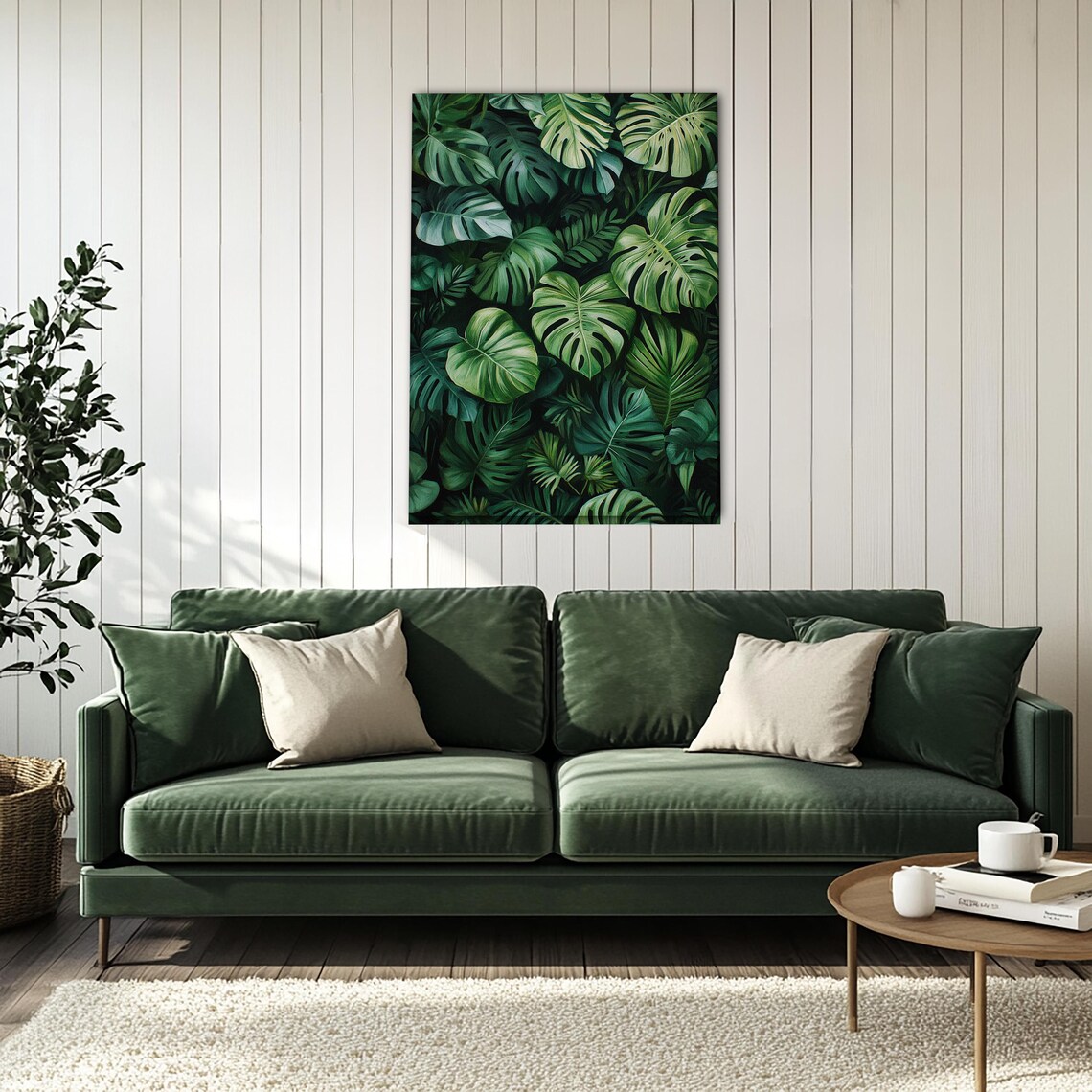 Lush Green Monstera Jungle Leaves Tropical Botanical Art Poster - Image 4