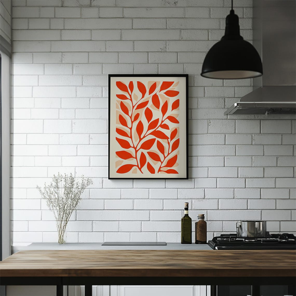 Minimalist Red Leaf Branch Scandinavian Botanical Autumn Wall Art - Image 5