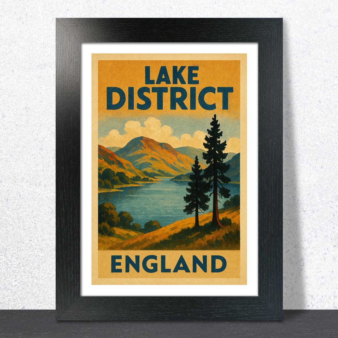 Lake District England Lakeside Pines Vintage Travel Style Art Poster