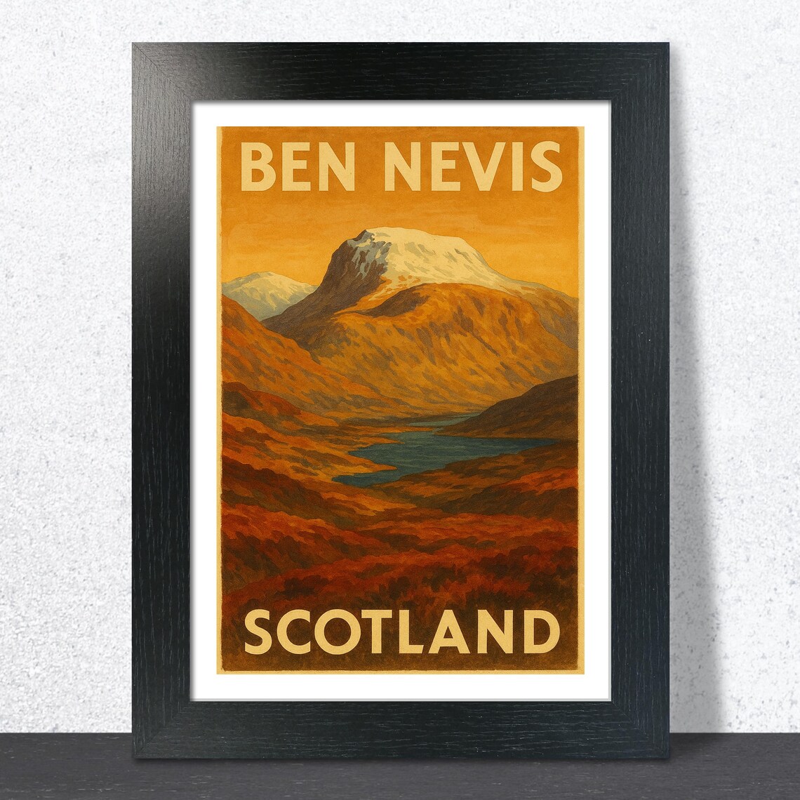 Snow-Capped Ben Nevis Scotland Classic Vintage Travel Poster