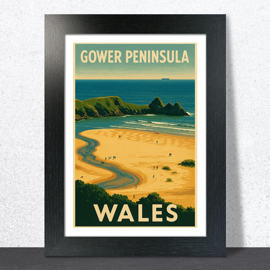 Gower Peninsula Wales Vintage Travel Poster Golden Beach Estuary