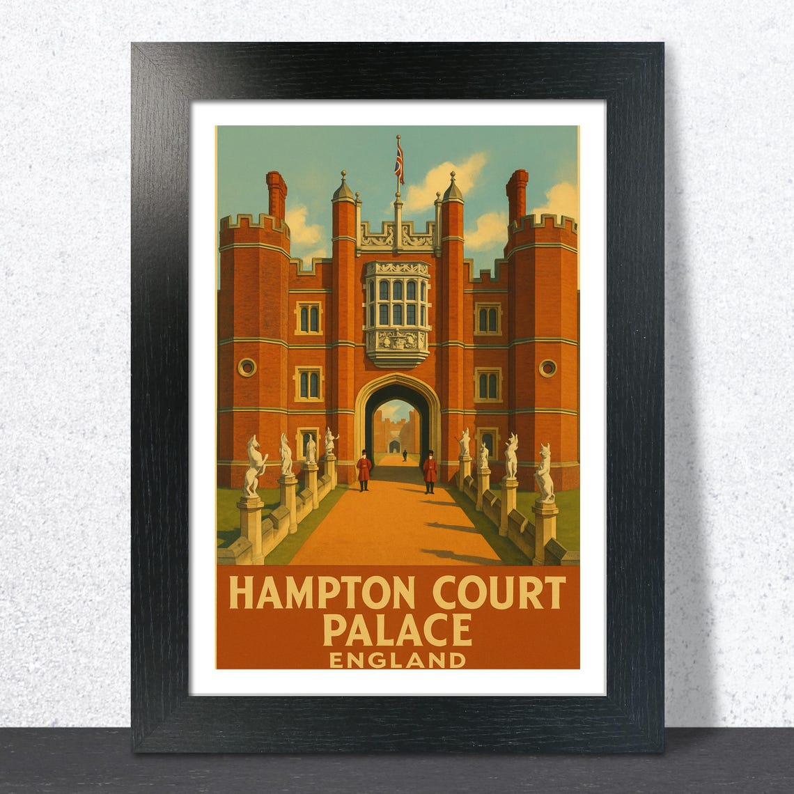 Hampton Court Palace England Vintage Brick Gatehouse Travel Poster