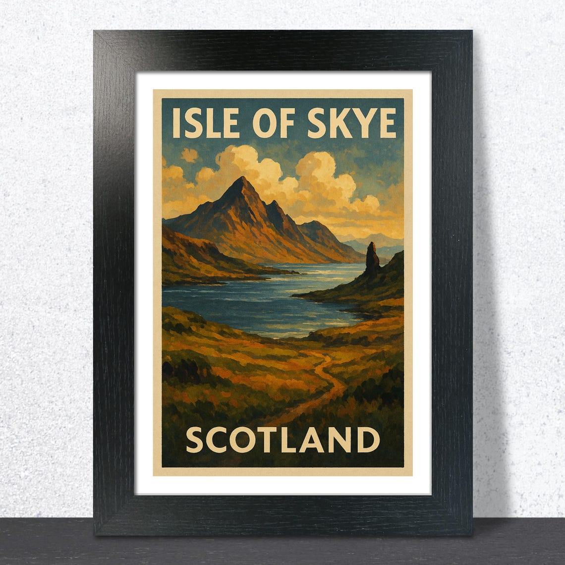 Isle of Skye Scotland Vintage Mountain and Lake Travel Poster