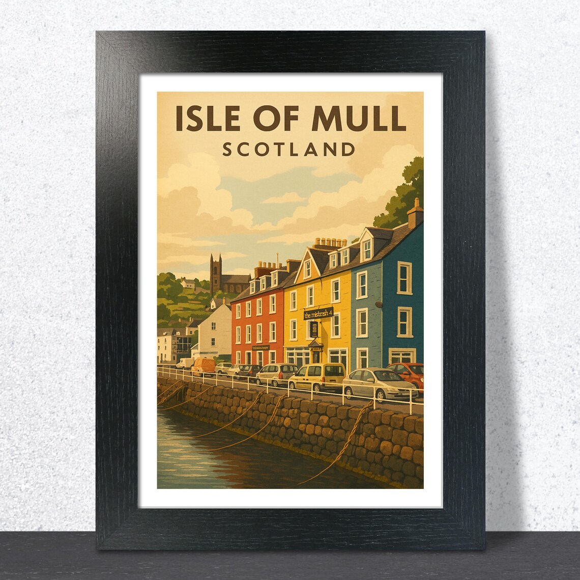 Isle of Mull Scotland Tobermory Colorful Harbor Retro Travel Poster