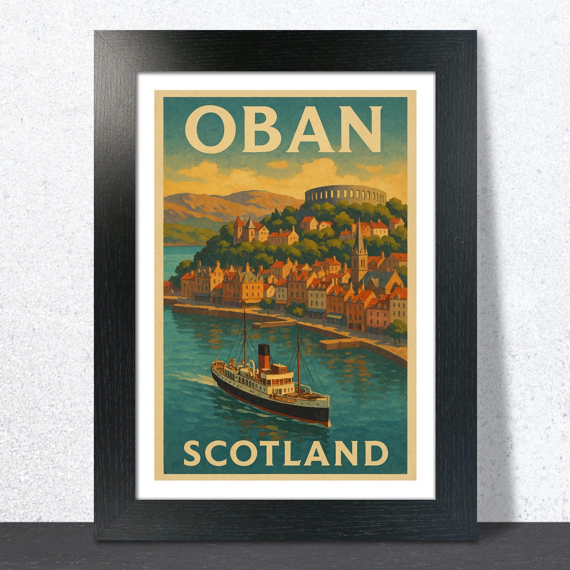 Oban Scotland Steamer Ship Harbor Vintage Travel Art Wall Poster