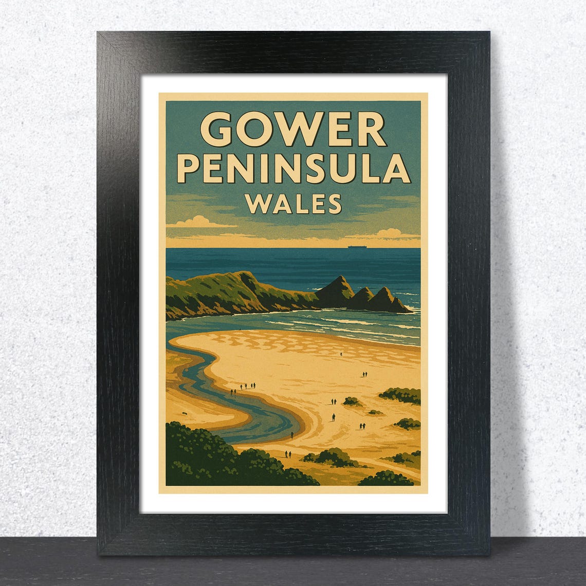Gower Peninsula Wales Vintage Travel Poster Sandy Beach Headland