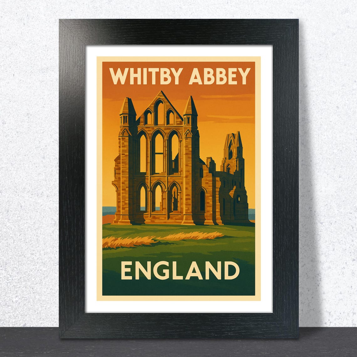 Whitby Abbey England Sunset Ruins Gothic Vintage Travel Poster