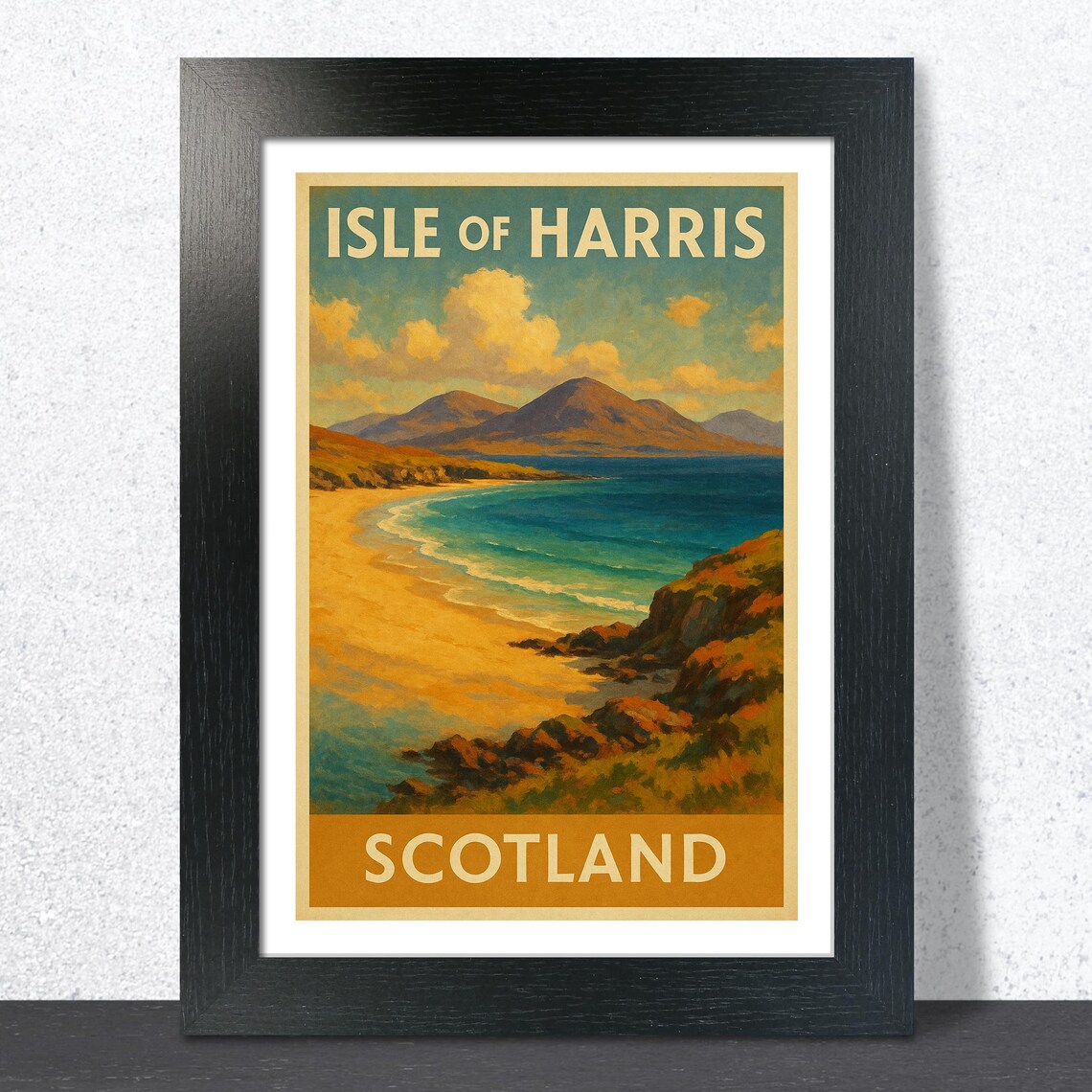 Isle Of Harris Scotland Golden Sandy Beach Vintage Travel Poster