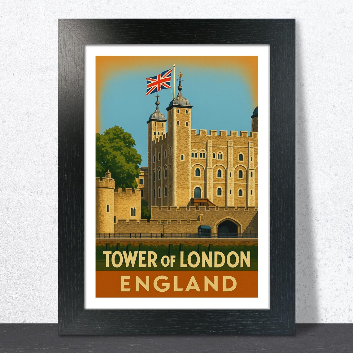 Tower of London England Daytime Blue Sky Vintage Travel Poster