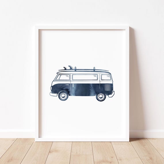 Watercolor Surf Van Wall Art Boy Surf Poster Girl Surf Nursery Retro Van Print Beach Baby Nursery Decor Kids Hawaii Poster