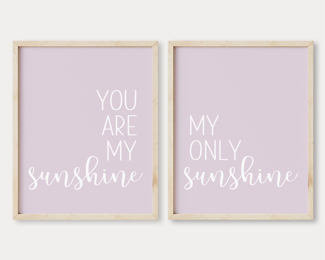 Lilac You Are My Sunshine Set of 2 Boho Nursery Quote Wall Art Prints - Image 2