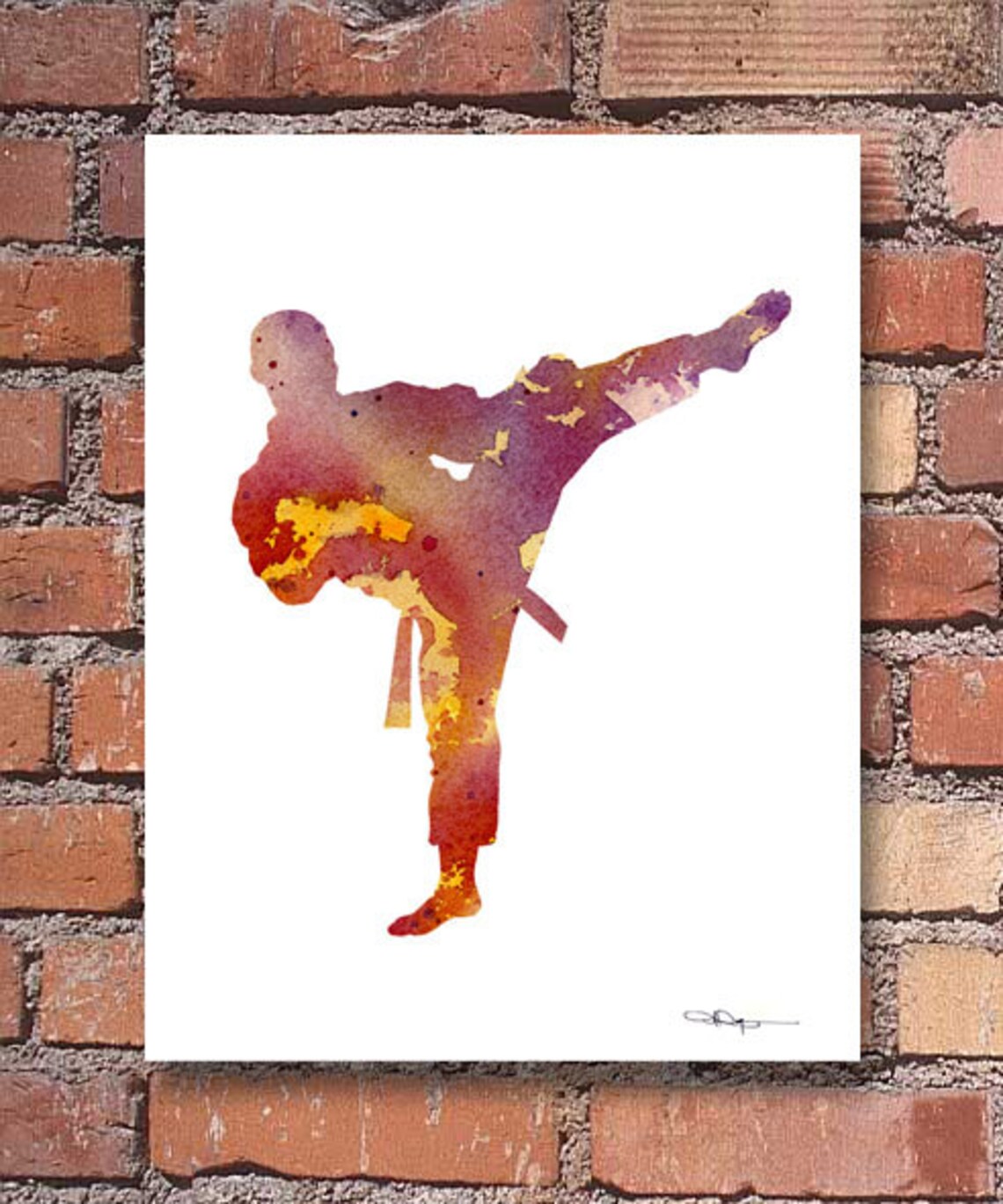 Fiery Red Karate Kick Watercolor Martial Arts Action Sports Art Poster