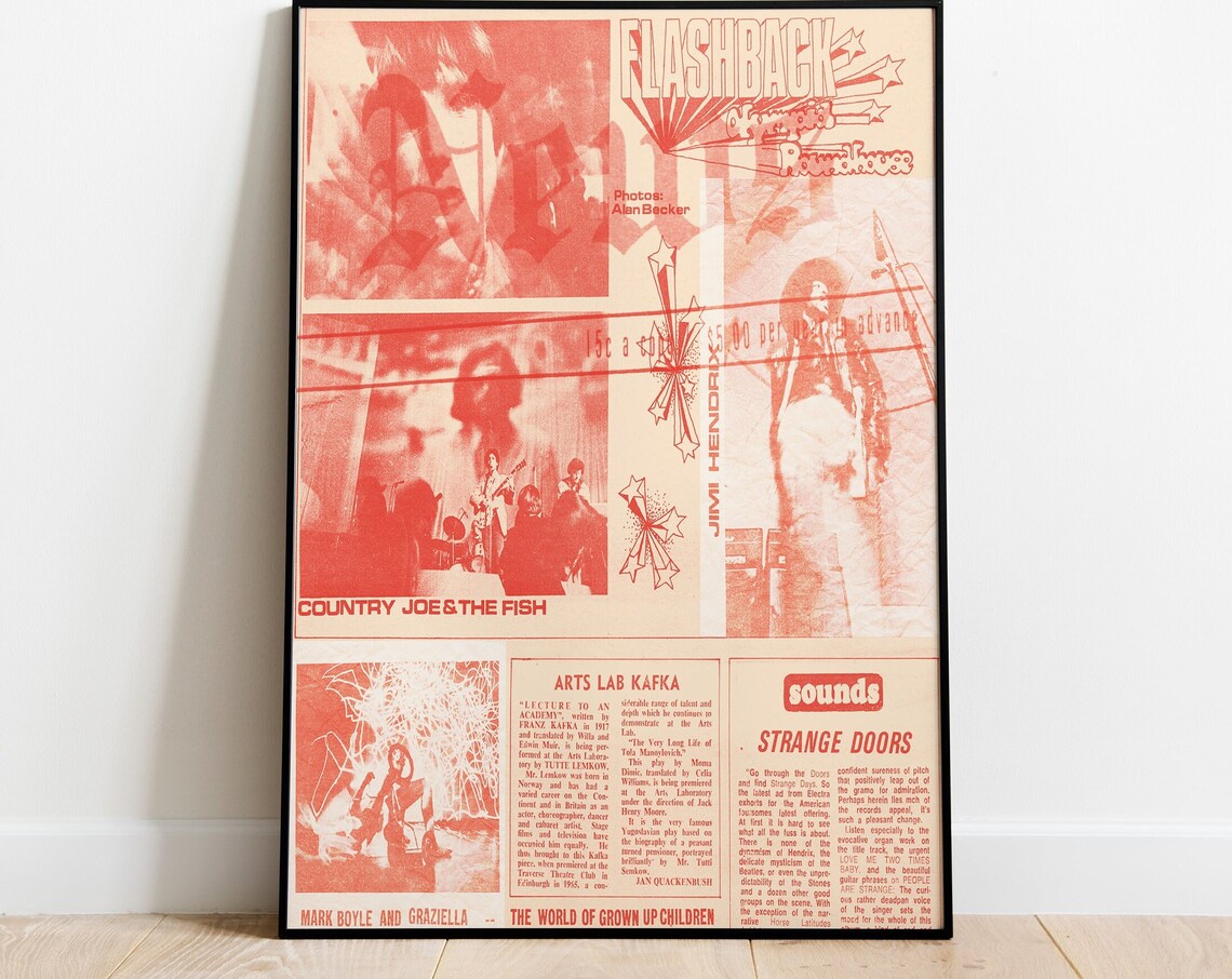 Red Wall Art Newspaper Retro Hippie Poster - Image 4