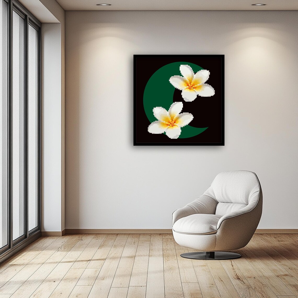 Frangipani Flower Pixel Pop Art, Retro Game - Image 3