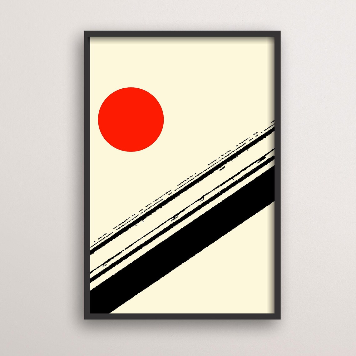 Japanese Minimalist Red Sun Poster, Zen Wabi Sabi