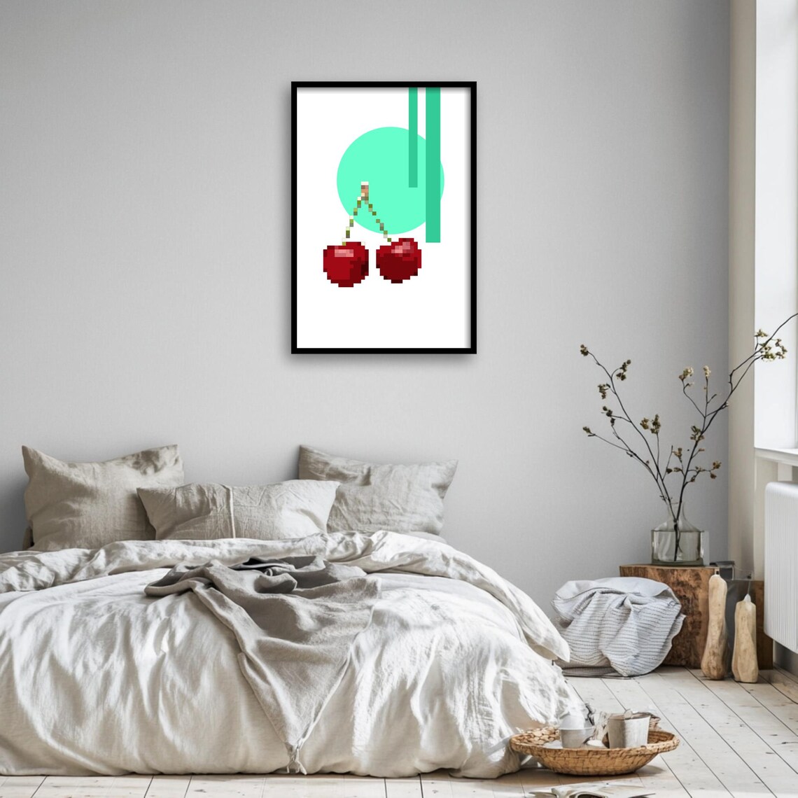 Pixel Cherry Art, Retro Fruit Kitchen Decor - Image 2