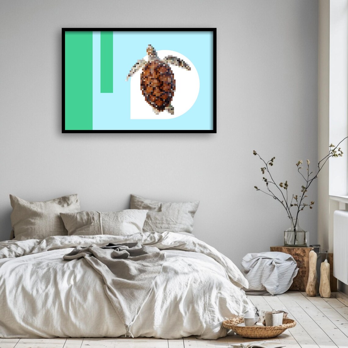 Pixel Turtle, Retro Game Sea Animal Minimal Geometric Art Print - Image 3