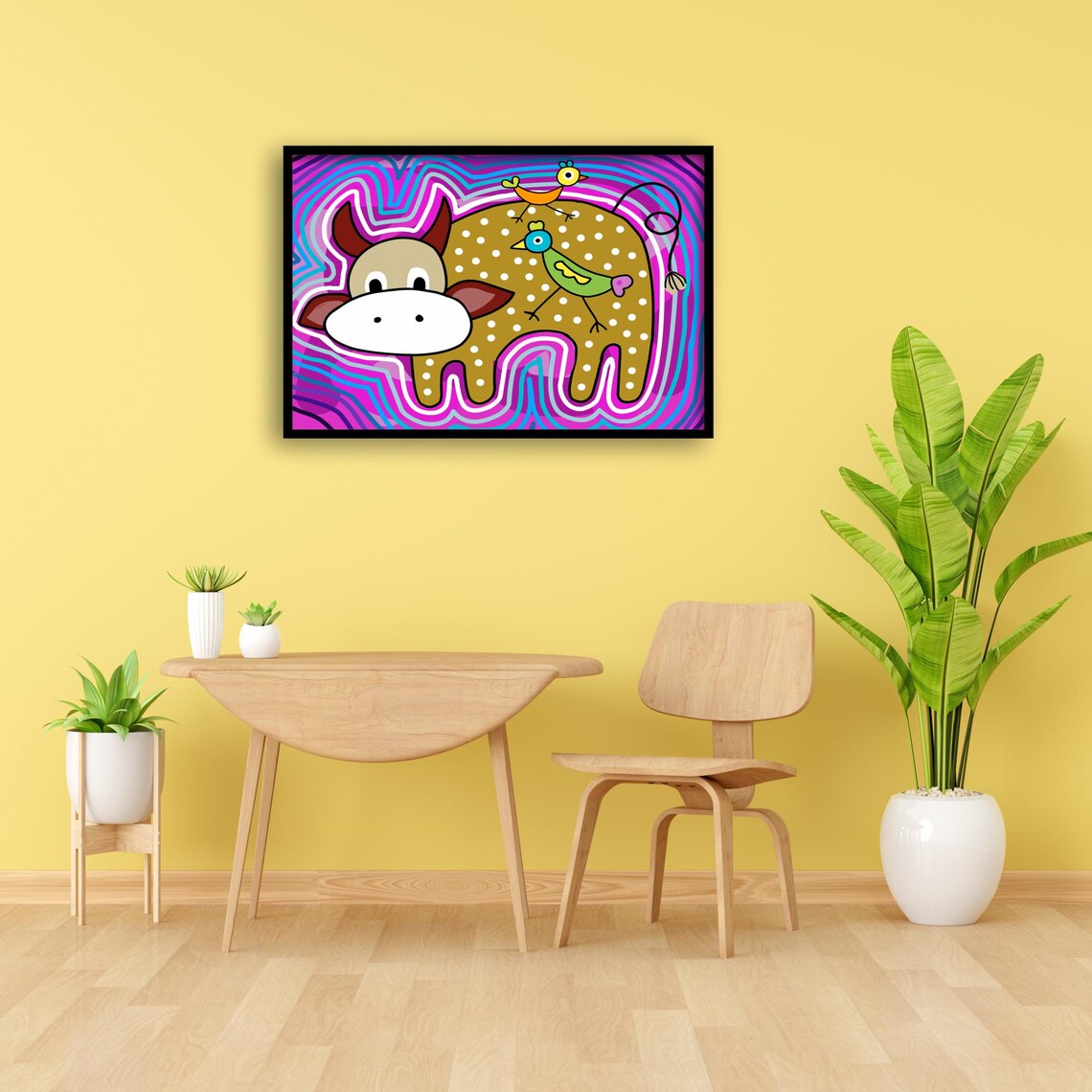 Whimsical Cow Art, Boho Farm Animal Decor - Image 2