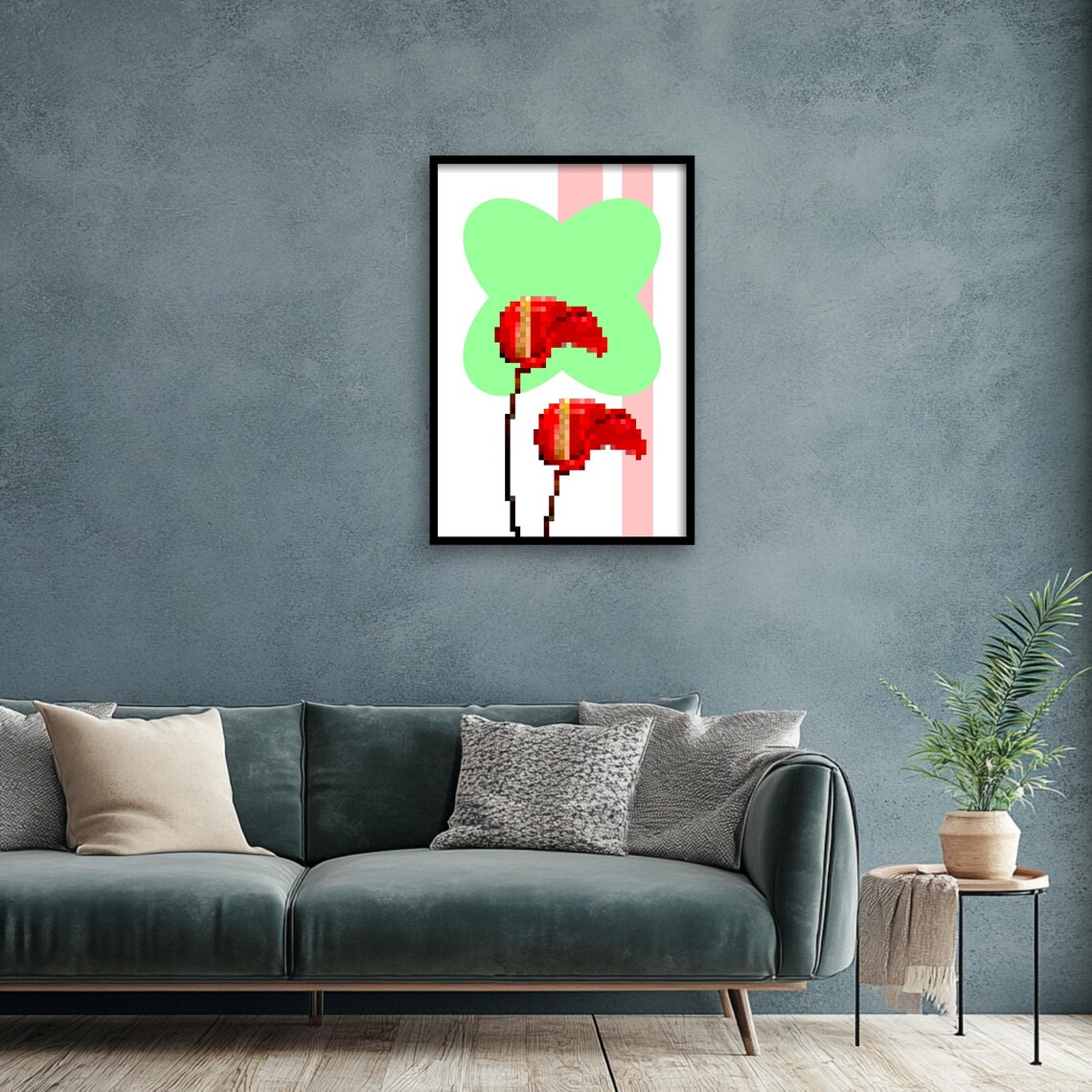Pixel Anthurium Art Print, Retro Botanical Decor - Image 4