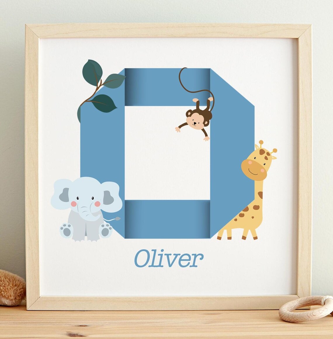Personalized Safari Initial T Monkey Lion Elephant Name Poster - Image 4