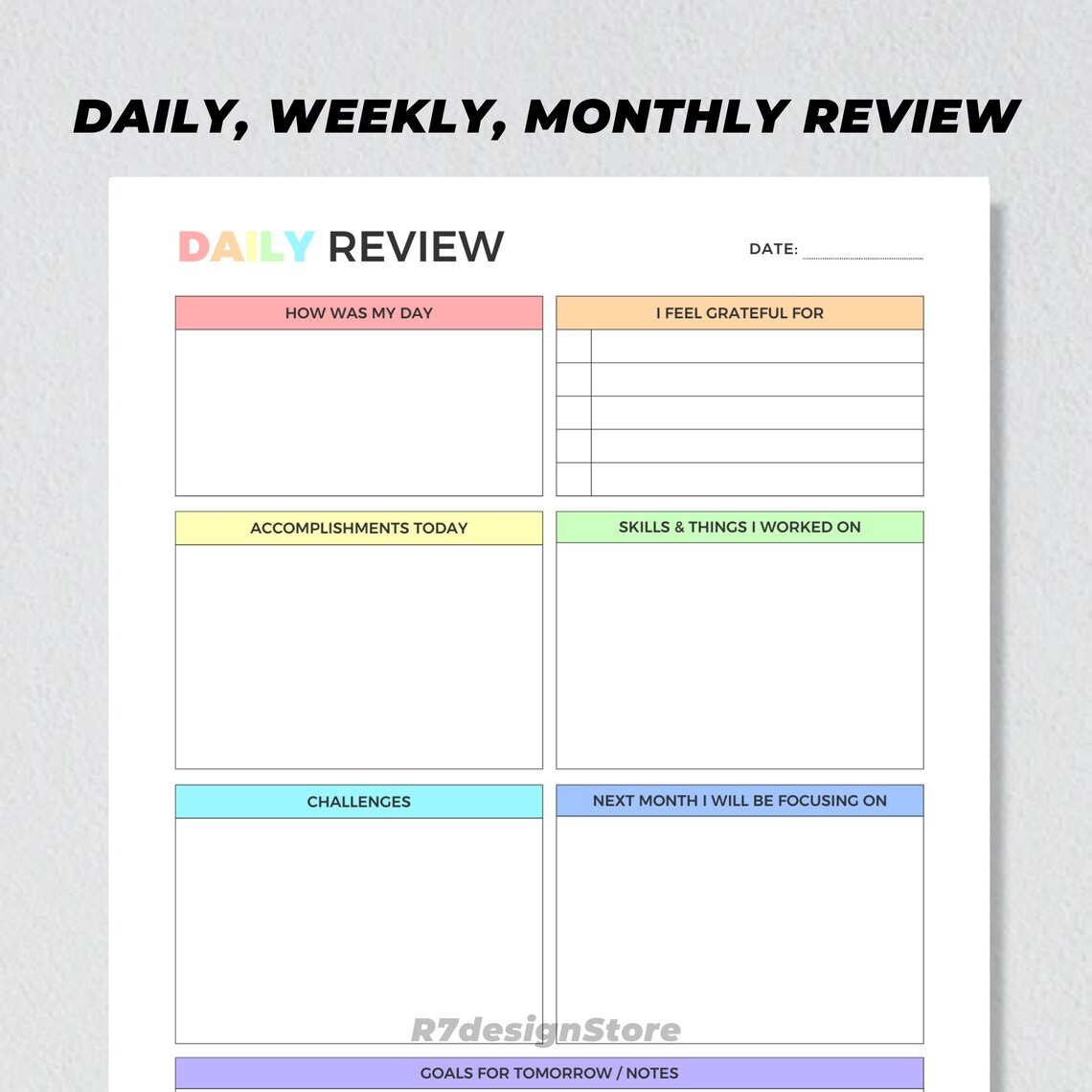 Daily Weekly Monthly Review Planner Printable Reflection Journal Poster - Image 4
