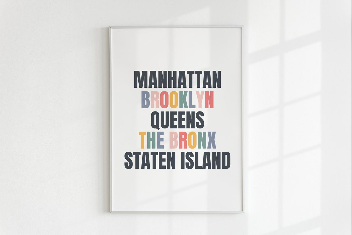 New York Boroughs Manhattan Brooklyn Queens Bronx Typography Poster - Image 2