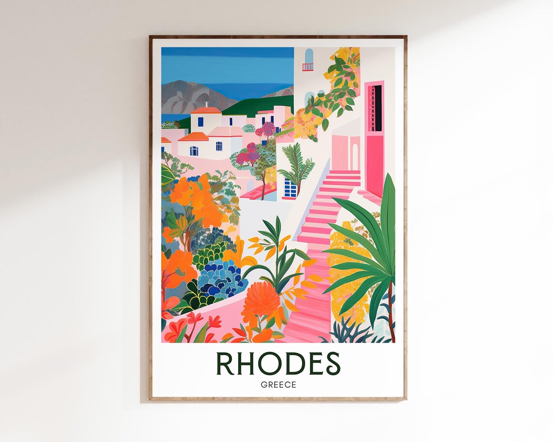 Rhodes Travel Poster, Mid Century Modern Greece - Image 2