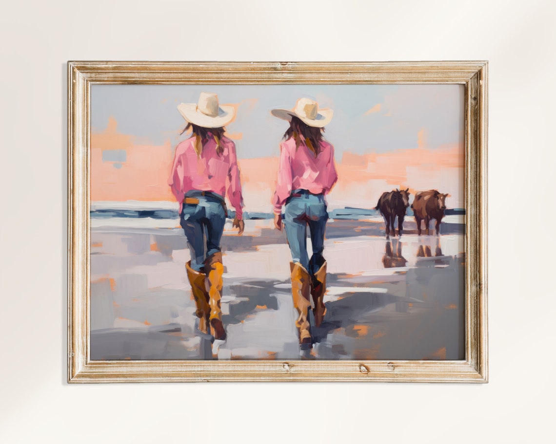 Coastal Cowgirl Print Western Cowgirl Aesthetic Girly Girl Painting Hot Pink Wall Art Preppy Cowgirl Print - Image 3