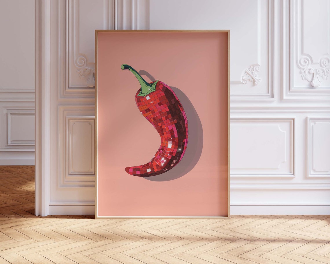 Disco Chili Pepper Maximalist Pink Dopamine Kitchen Art Poster - Image 3
