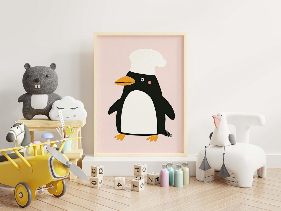 Chef Penguin Nursery Art Funny Animal Print