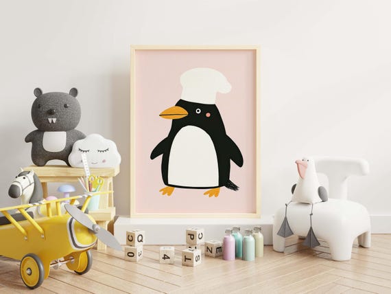 Chef Penguin Nursery Art Funny Animal Print
