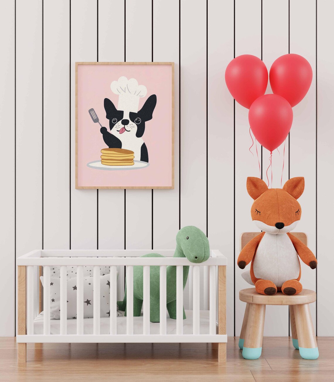 Nursery French Bulldog Chef Wall Art of Cute Puppy with Pancakes - Image 2