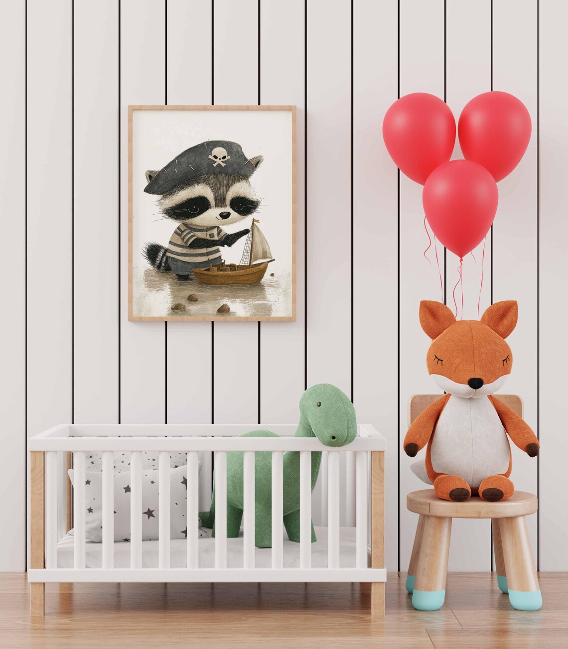 Nursery Raccoon Wall Art Kids Room Decor Cute Raccoon Boho Toddler Kids Room Decor Woodland Animal Print Playful Childrens Decor - Image 2