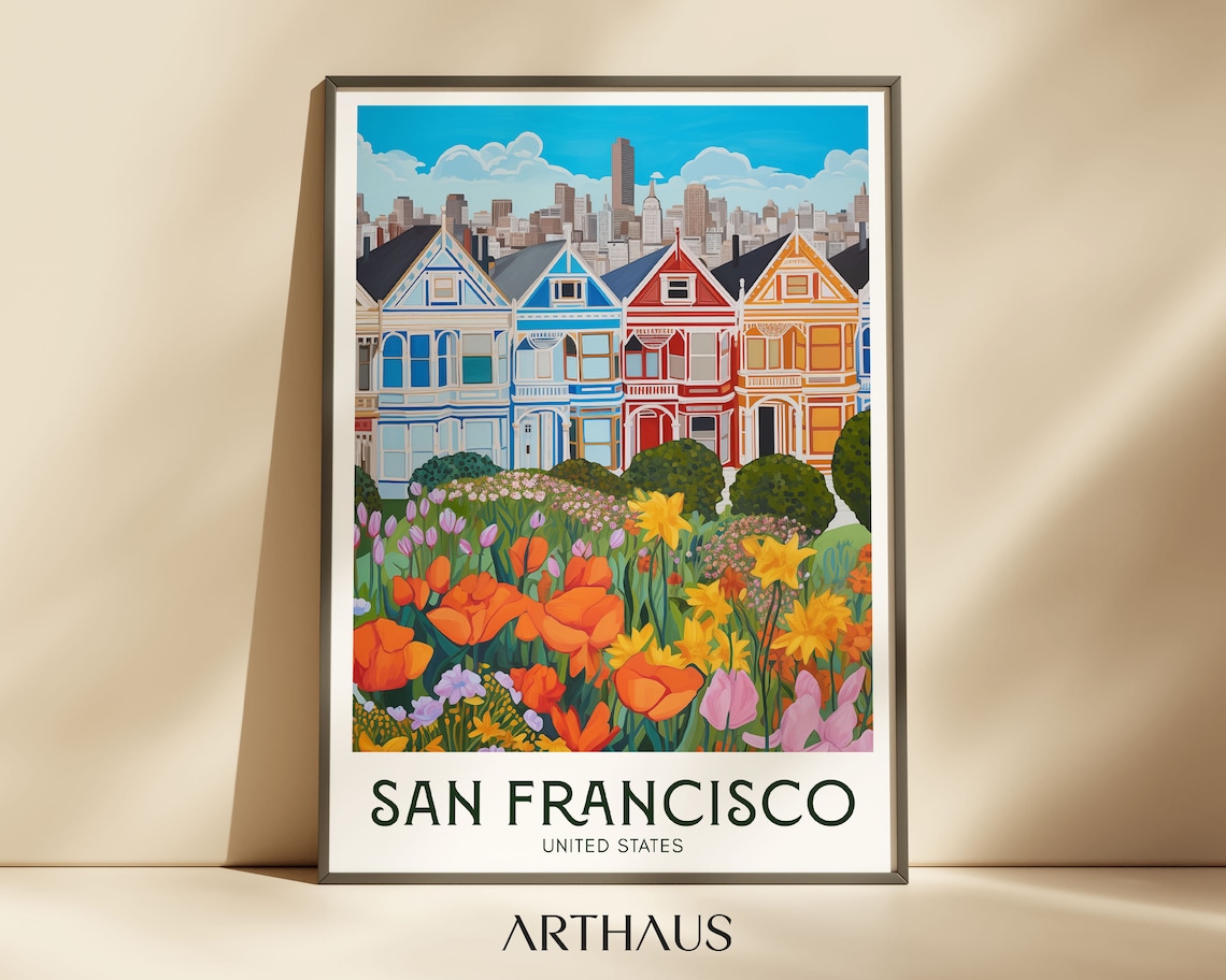 San Francisco Painted Ladies Wildflower Garden Travel Poster