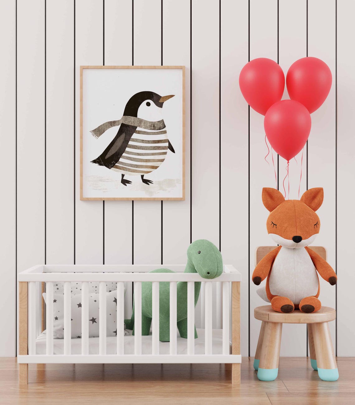 Penguin Wearing Striped Sweater and Scarf Cute Nursery Wall Art - Image 3