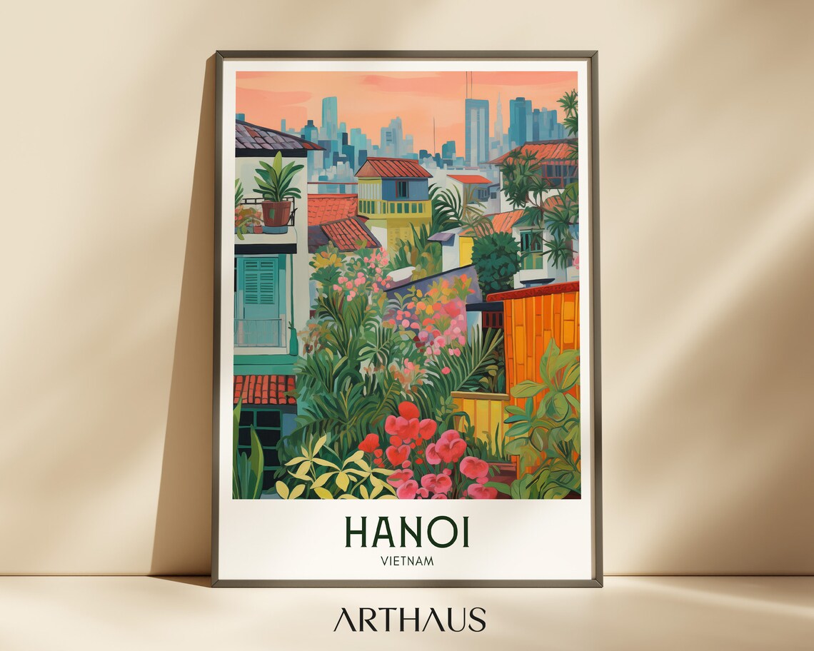 Hanoi Maximalist Travel Poster, Mid Modern Art Print