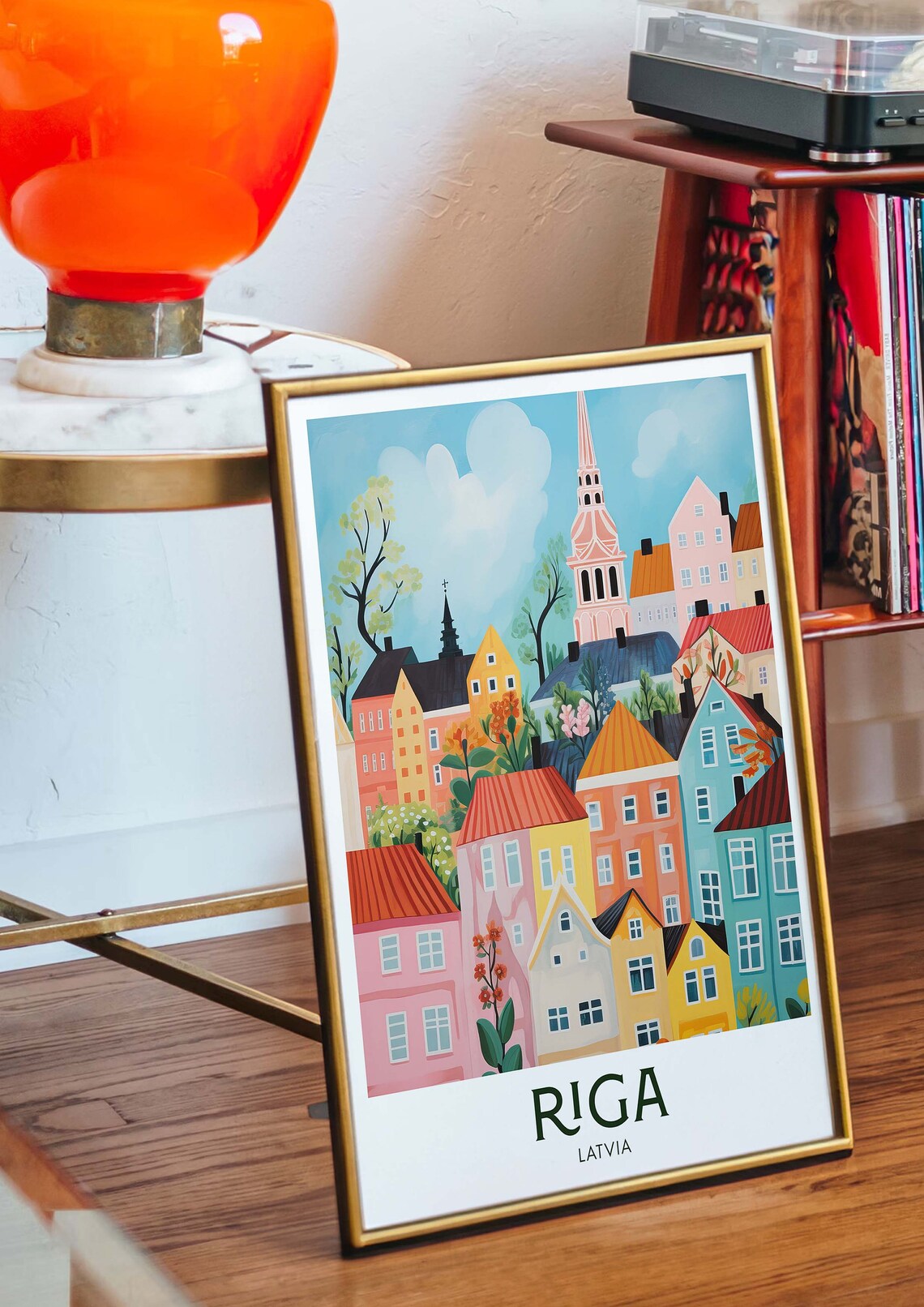 Riga Latvia Pastel Old Town Church Spire City Travel Art Poster - Image 2