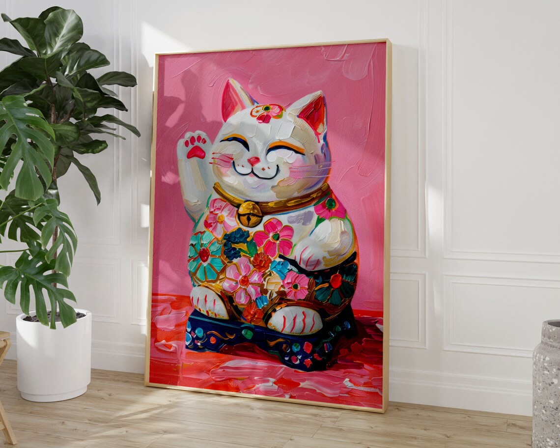 Lucky Cat Maneki Neko Maximalist Wall Art Print - Image 3