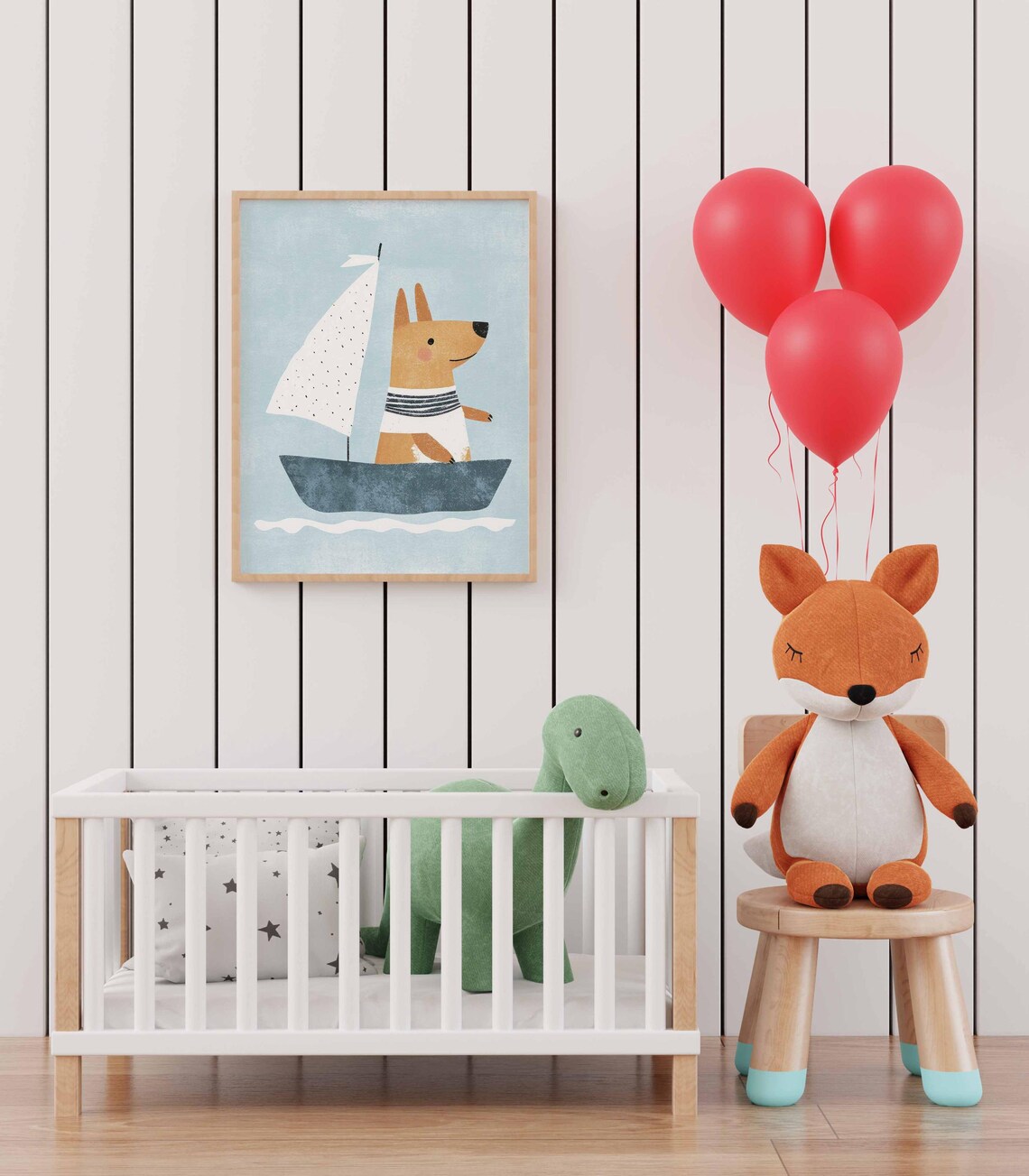 Nursery Sailing Dog Wall Art of Cute Puppy on Sailboat Kids Room Decor - Image 2