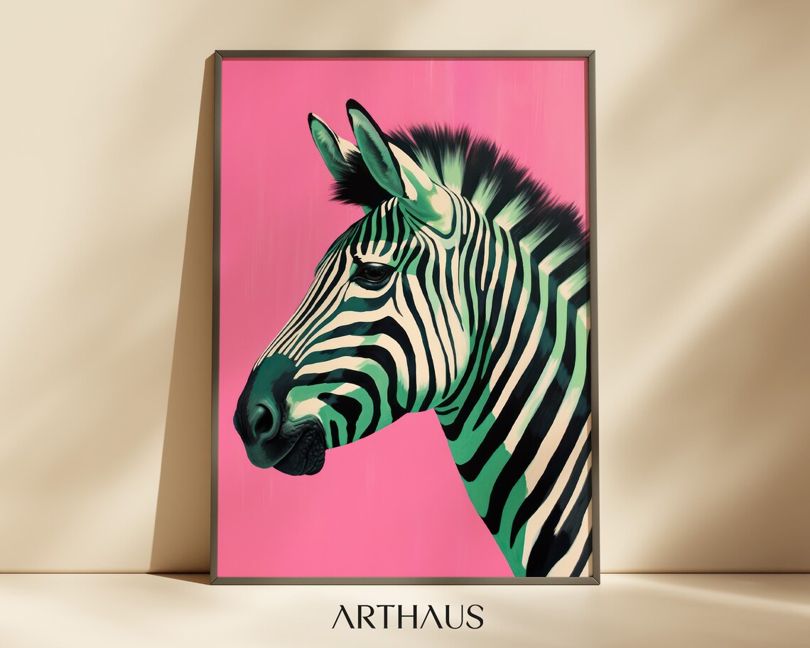 Pink Zebra Funky Wall Art, Preppy Y2K Decor