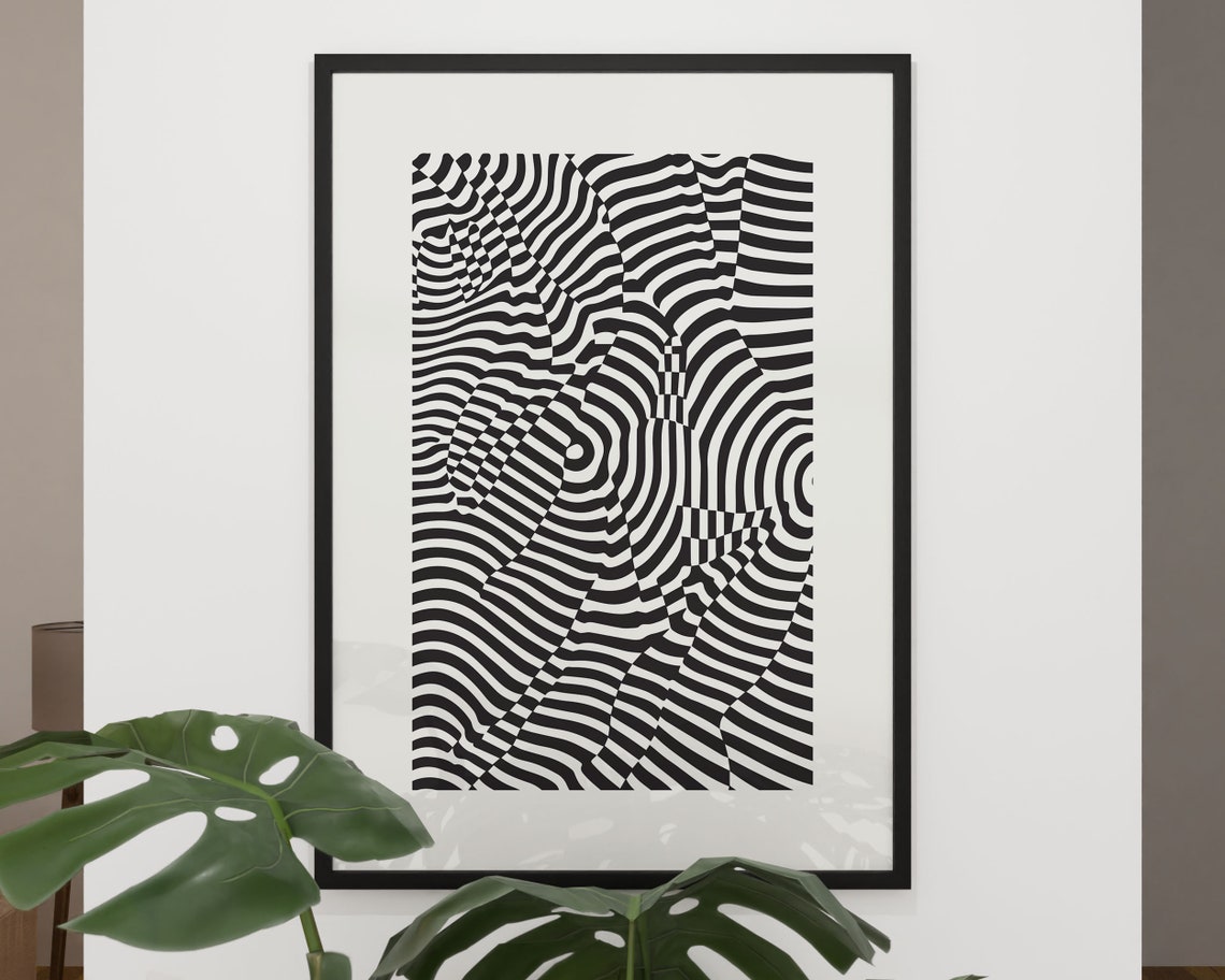Black And White Swirl Stripe Optical Art Print For Home Walls - Image 3