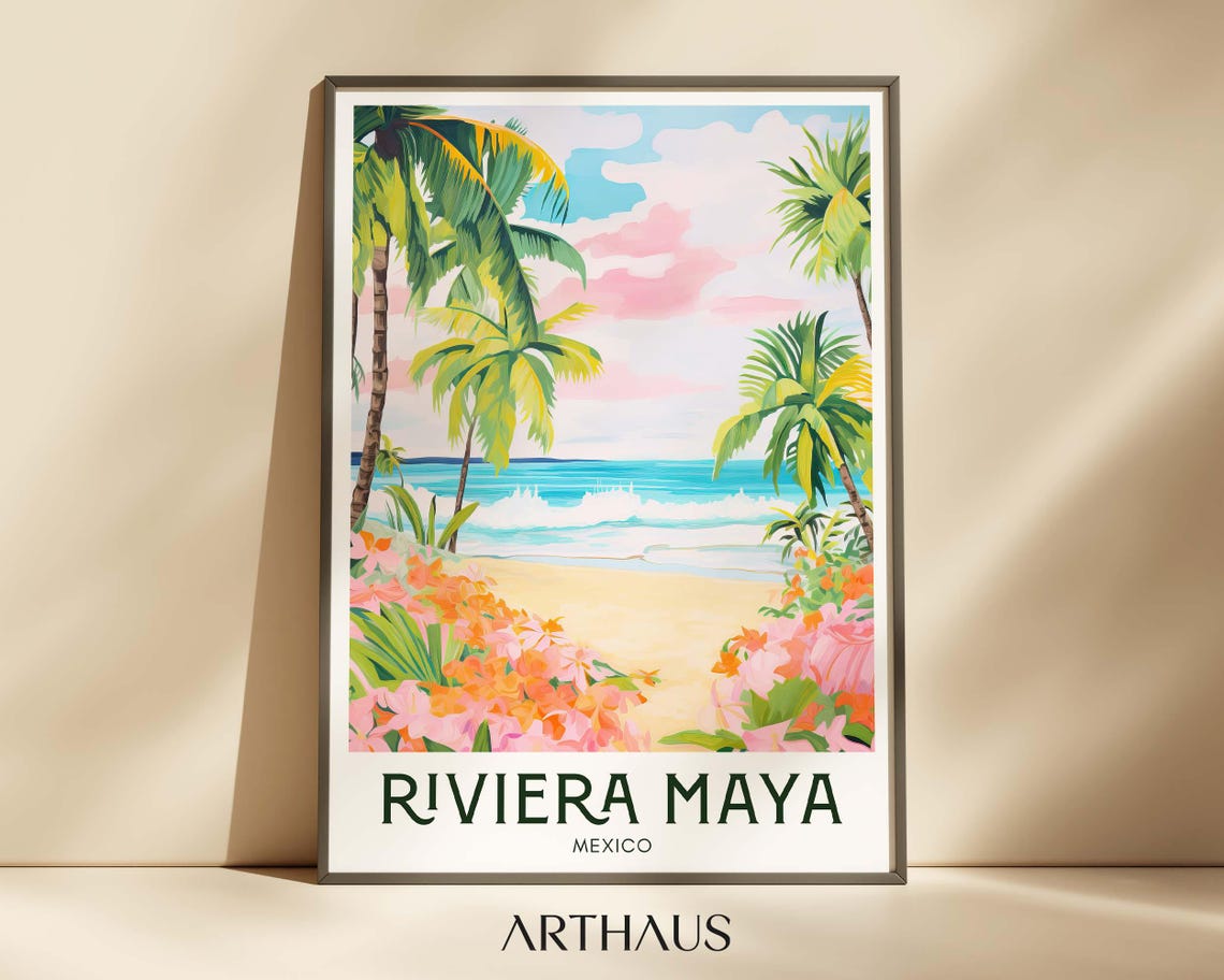 Riviera Maya Mexico Tropical Beach Palm Trees Caribbean Coast Poster