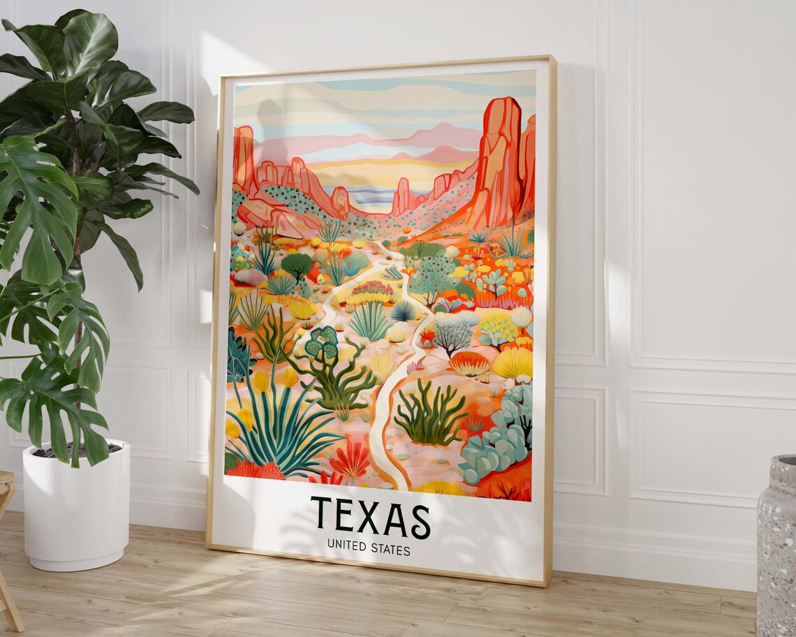 Texas United States Desert Cactus Sunset Vintage Travel Poster - Image 2
