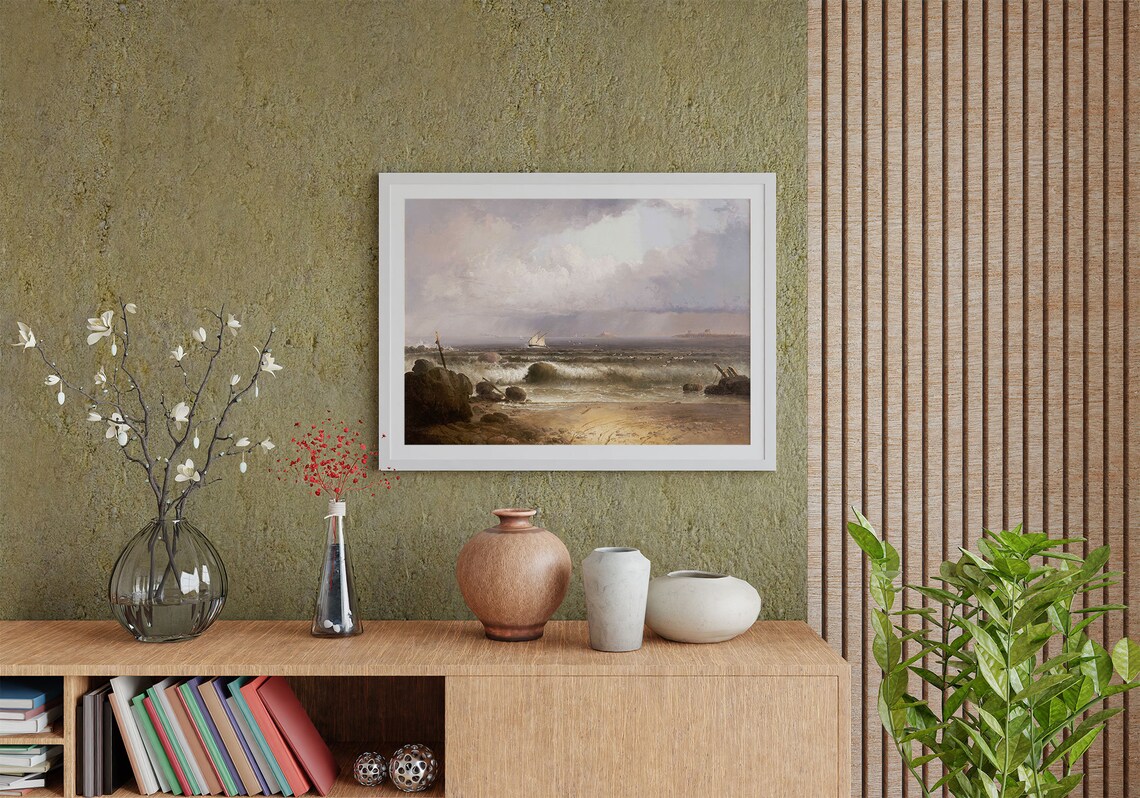 Stormy Seascape Sailboat Crashing Waves Dramatic Vintage Marine Painting Poster - Image 2