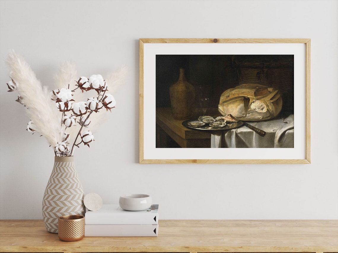 Bread and Oysters Classic Still Life Kitchen Dining Art Print - Image 2