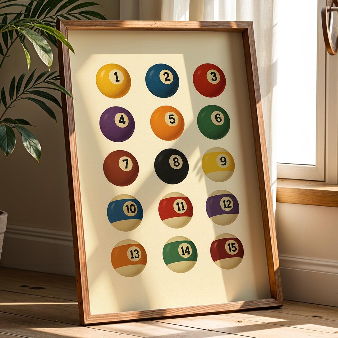 Colorful Billiard Balls One To Fifteen Retro Pool Hall Poster