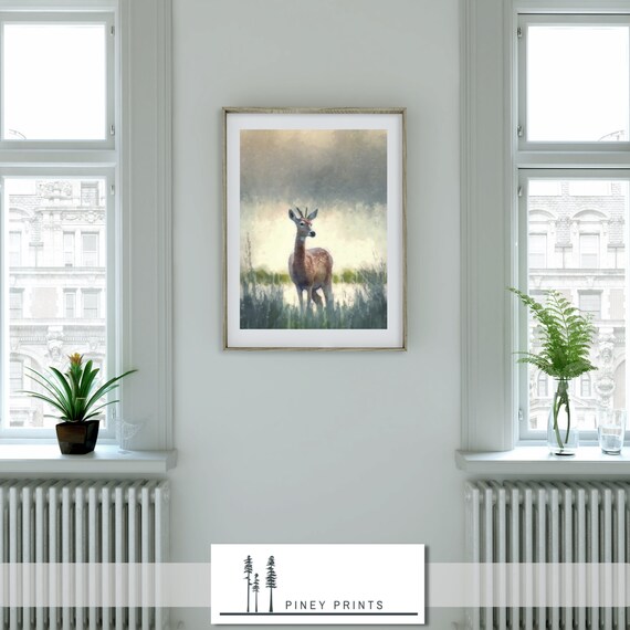 Misty Morning Doe Standing In Tall Grass Soft Watercolor Poster