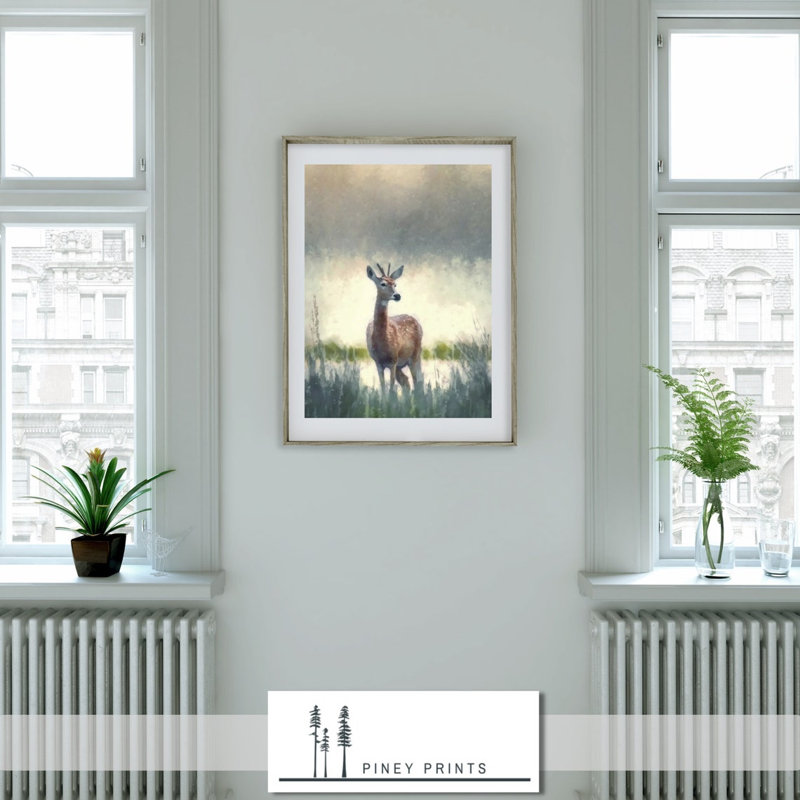 Misty Morning Doe Standing In Tall Grass Soft Watercolor Poster